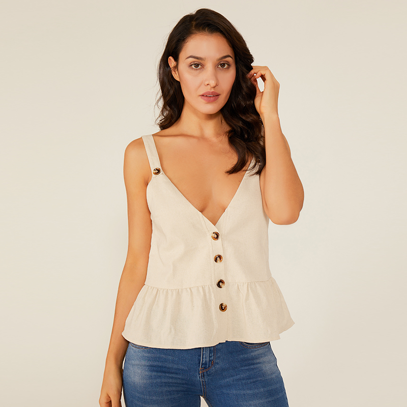 Summer Deep V Girls Sexy Sleeveless Top Fashion Design Camicia senza maniche bianca da donna