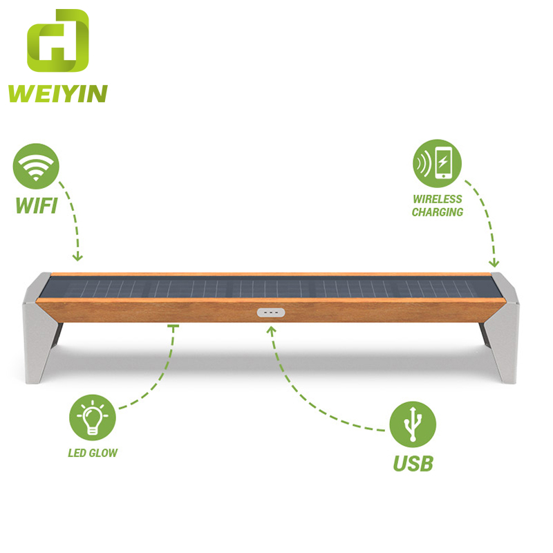 Smart Solar Power Garden Furniture Panca in ferro con ricarica USB e accesso WiFi