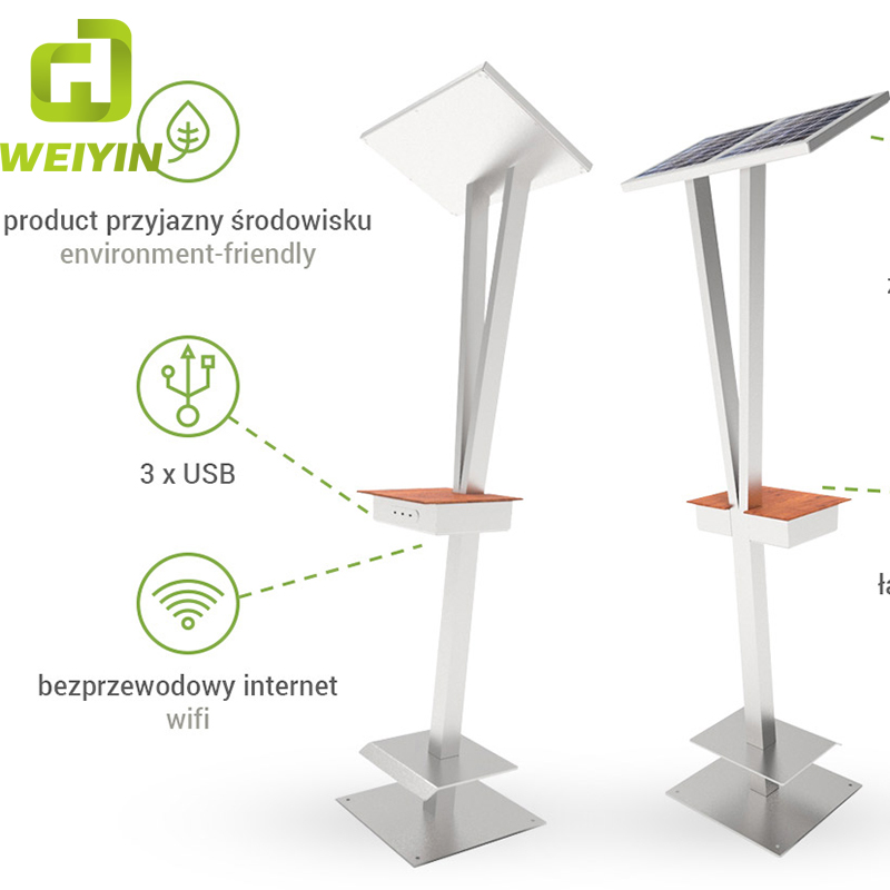 Design minimalista Smart Solar Powered USB Mobile Phone Charging Station per comunità e parchi