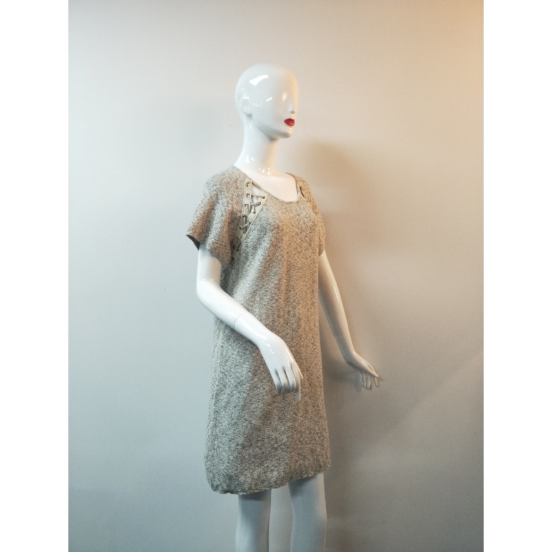 MAGLIONE LONGLINE GRIGIO A MANICHE CORTE RLWS0086F