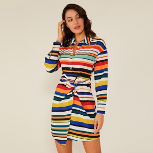 Oem Apparel The New Mix Colore manica lunga casual Boho Dress Abiti estivi moda Donna