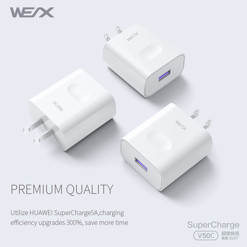 WEX - V50C 22,5W HUAWEI Superfast Adattatore di carica, caricatore da muro, caricabatterie da viaggio accoppiato con cavo 5A