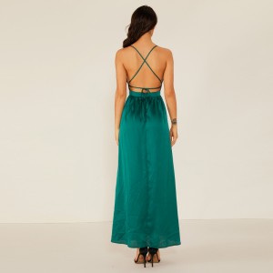 Vestito da donna elegante estate verde Coctail Off spalla Sexy sera Backless X Lady Elegante Abito donna WM0005