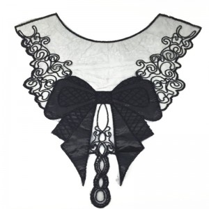 100% poliestere nero grande fiore collana colletto di pizzo tessuto trim ricamo fai da te tessuto di pizzo scollatura applique mestiere cucito