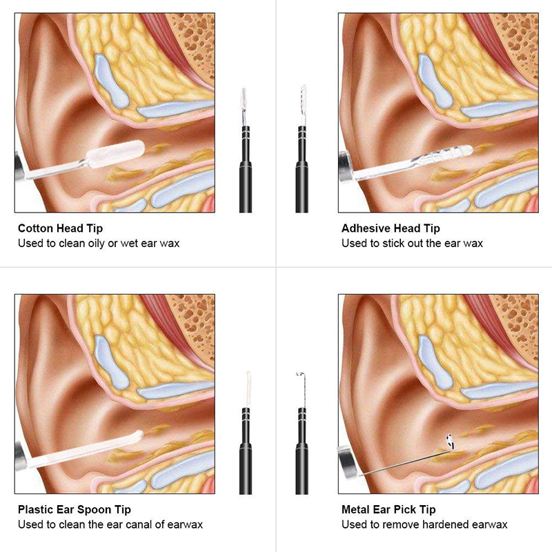 Wifi Otoscope 3 in 1 Ear Wax Remover Tool Telecamera impermeabile 720P con 6 LED regolabili Compatibile con Android e iOS