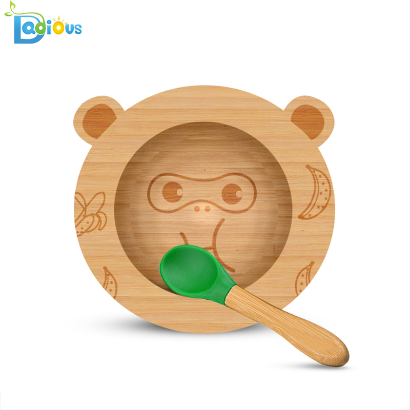 Nuovi prodotti Set di alimentazione in bambù Piatti e ciotole Piastra di aspirazione in bambù resistente Piastra per bambini in legno diviso