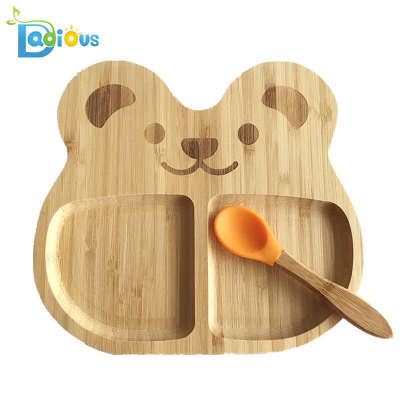 Piatti per bambini in bambù riutilizzabili ecologici a basso costo Cucchiai in legno per bambini in silicone