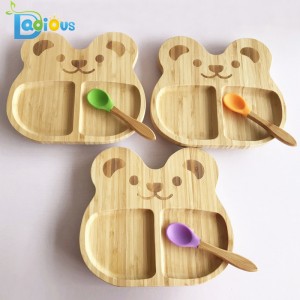 Piatti per bambini in bambù riutilizzabili ecologici a basso costo Cucchiai in legno per bambini in silicone