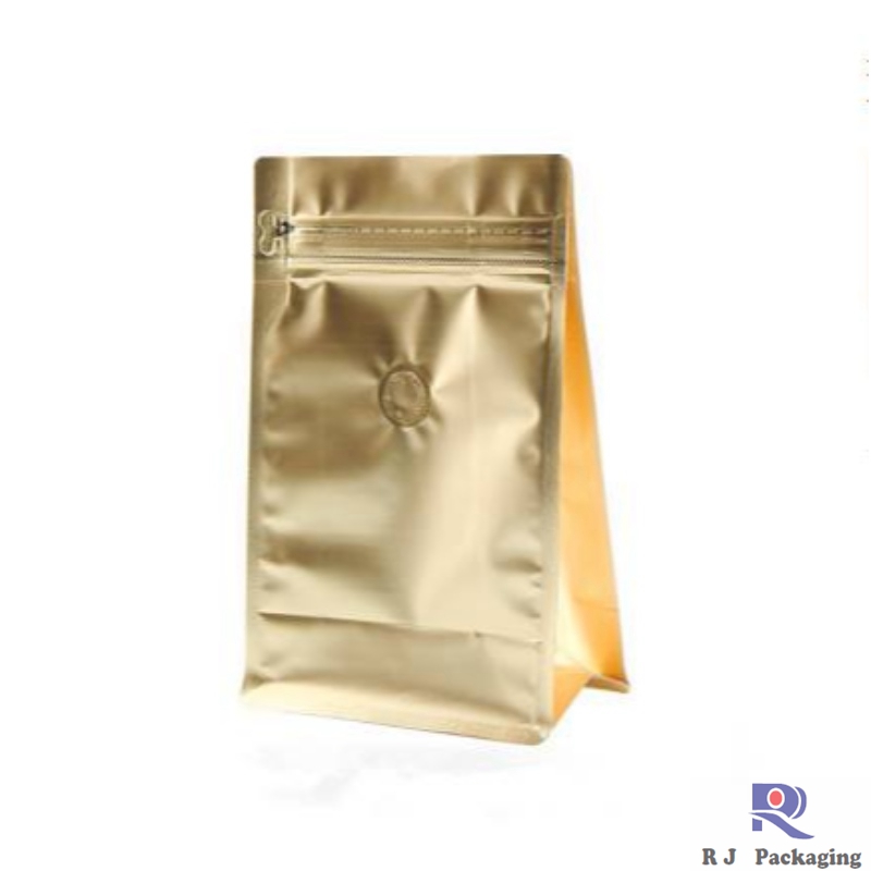 Custom quad pack bottom bag con E -zip e valvola per il tè caffè