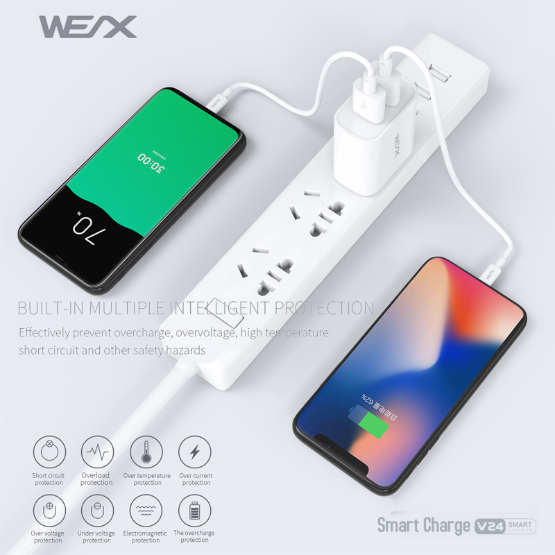 WEX V24 wall charger, USB charger, fast charger, double port charger