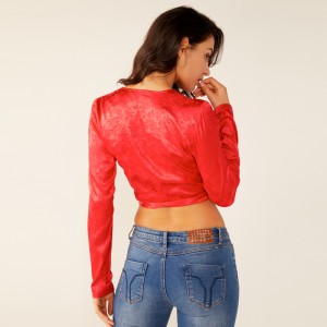 Camicetta da donna sexy estiva estiva con cravatta rossa e top con stampa floreale Abiti Oem