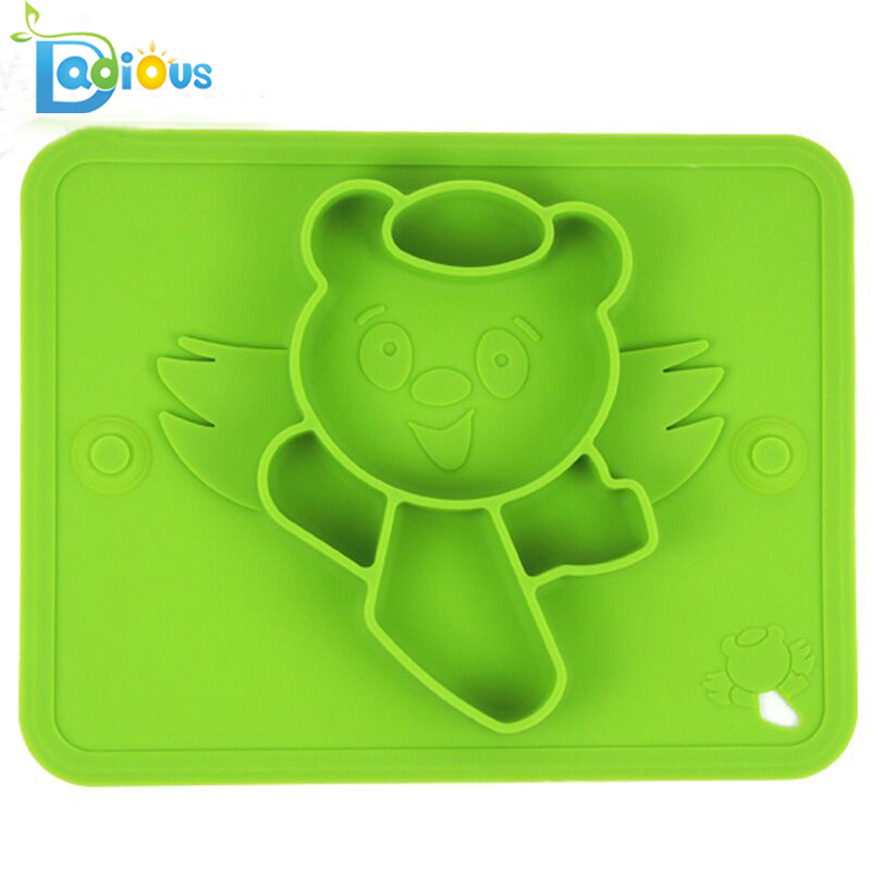 Placemat in silicone monoblocco con logo personalizzato Piastra di alimentazione per bambini con ventosa adatta alla maggior parte dei vassoi per seggioloni