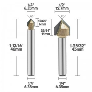 Fresa a 90 gradi con scanalatura a V, fresa in titanio con punta in metallo duro a 2 taglienti con incisione CNC, smussatura per smussatura per smussatura, gambo da 1/4 di pollice