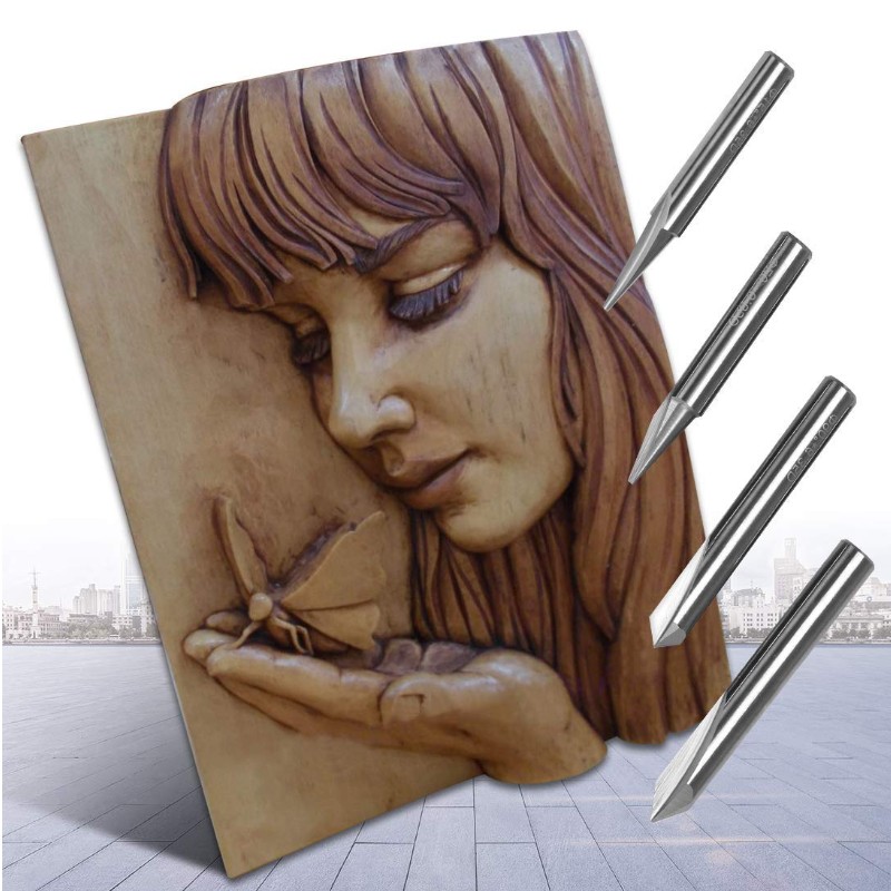 Punte per incisione, 2 scanalature diritte CNC V-bit 1/4 pollice Codolo con codolo Strumento conico per incisione del router per acciaio Alluminio Ottone Legno MDF
