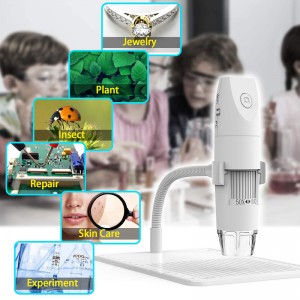 Microscopio WiFi Microscopio digitale wireless da 50X a 1000X, supporto flessibile per osservazione braccio con fotocamera 1080P HD 2.0 MP 8 LED, mini microscopio portatile per PC Android iOS