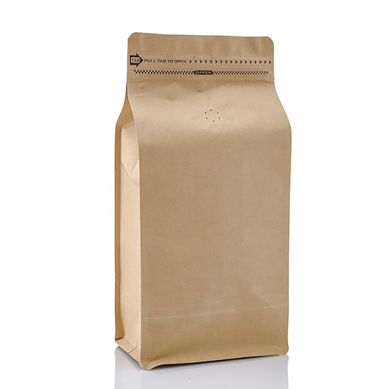 Sacchi di chicchi di caffè in carta kraft marrone a fondo piatto di alta qualità da 100 g 250 g 500 g 1 kg con valvola e chiusura a zip