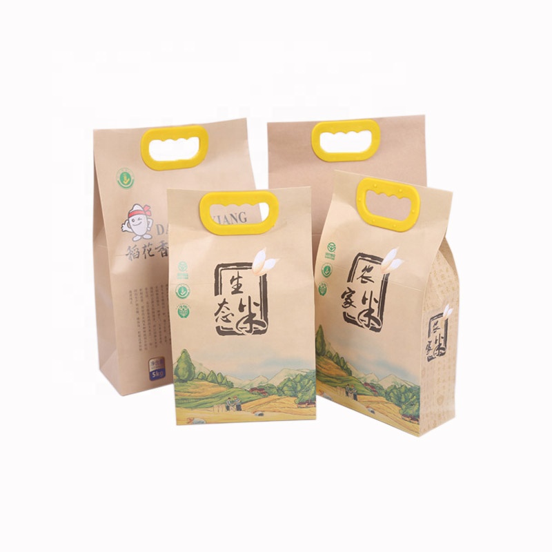 Prezzo all'ingrosso logo personalizzato stampa resistente all'umidità formato 2,5 kg 5 kg sacchetto di imballaggio di riso di carta kraft