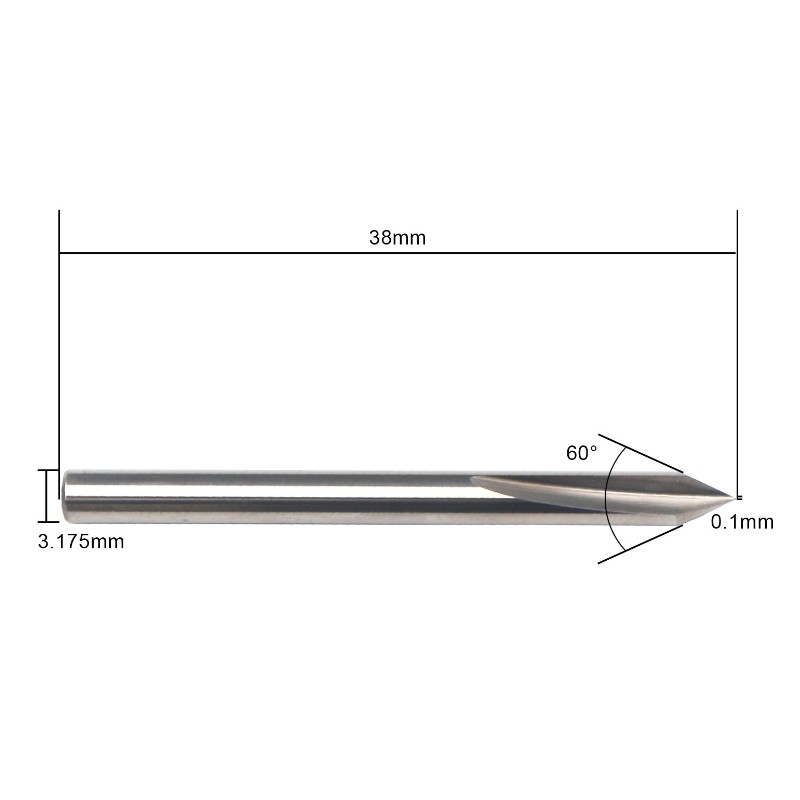 Punta a 60 gradi a V, punta EnPoint per incisione in metallo metallo duro Punta a forma di cono Punta per incisione CNC con 2 scanalature 1/8 