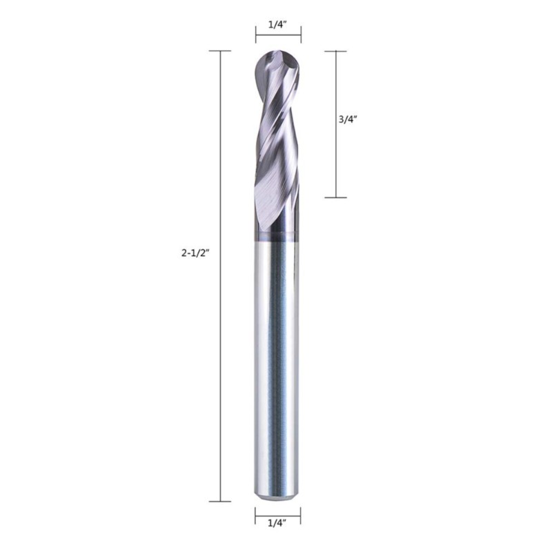Fresa a sfera in metallo duro Fresa CNC Fresa CNC Frese a doppio flauto Spirale Strumento di fresatura Attacco da 1/4 di pollice con lunghezza da 3 pollici