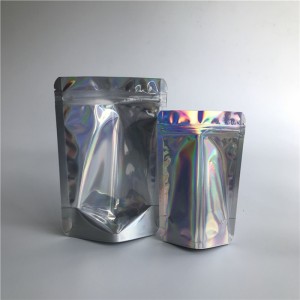 Sacchetti della chiusura lampo cosmetici di plastica laminati sacchetti trasparenti olografici anteriori richiudibili all'ingrosso che imballano in azione