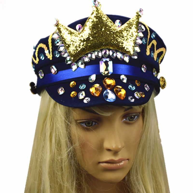 Nuova corona blu zaffiro Cappello Lyjenny Cappello brasiliano con diamanti cappelli con paillettes su misura all'ingrosso