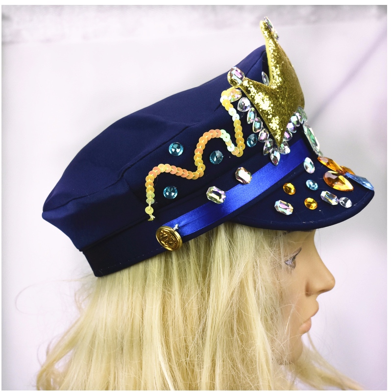 Nuova corona blu zaffiro Cappello Lyjenny Cappello brasiliano con diamanti cappelli con paillettes su misura all'ingrosso