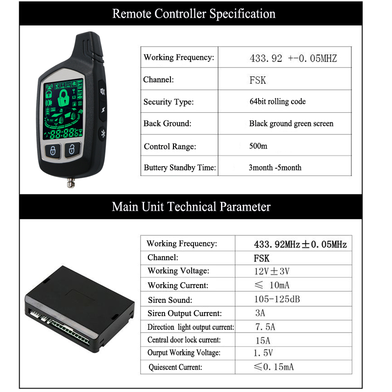 Afferratori di codici di allarme per auto LCD a due vie per veicoli e accesso remoto senza chiave