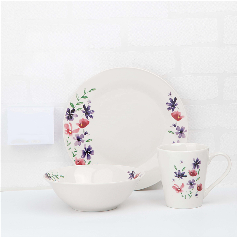 servizio da tavola in ceramica-set da tavola in porcellana da 12 pezzi con decalcomania tagliata