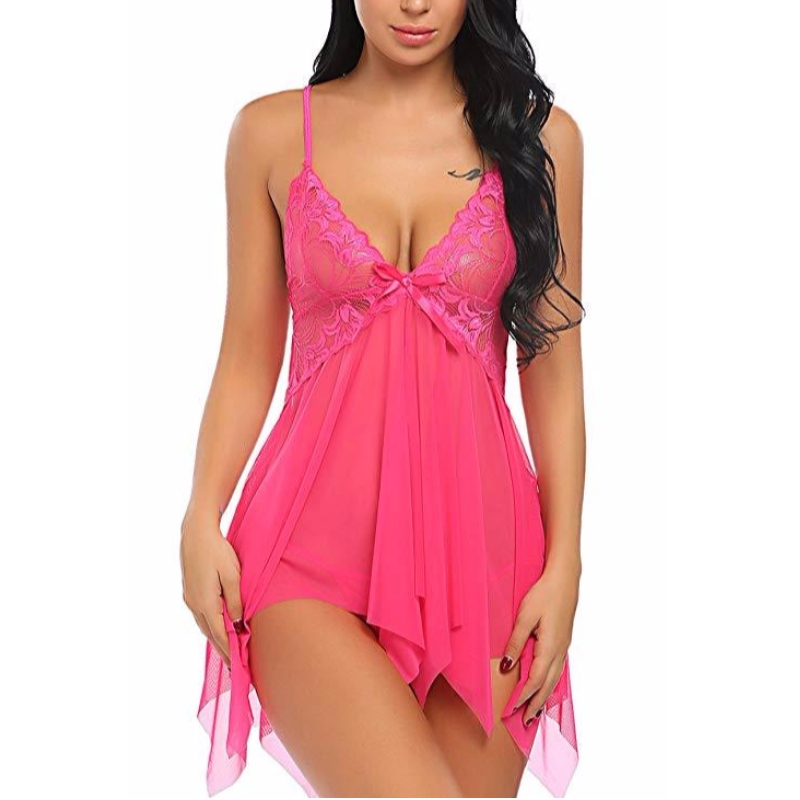 Camicia da notte da notte per donna in lingerie di pizzo con scollo a V e babydoll