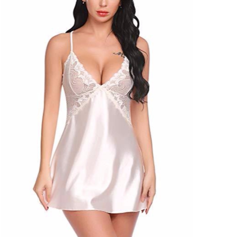 Lingerie sexy da donna con scollo a V da notte da notte in raso da notte in pizzo chemise mini Teddy Rose-team