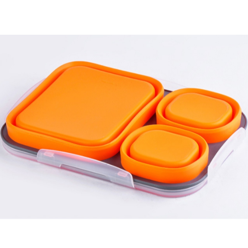 Scatola per pranzo in silicone Scatola per pranzo a doppio strato Scatola per pranzo in silicone Scatola per bambini pieghevole ciotola personalizzata