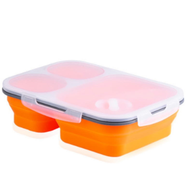 Scatola per pranzo in silicone Scatola per pranzo a doppio strato Scatola per pranzo in silicone Scatola per bambini pieghevole ciotola personalizzata