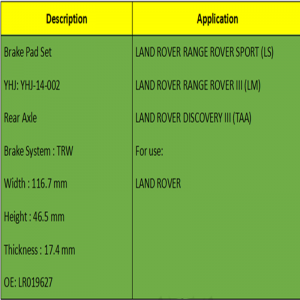 Pastiglie freno (OE: LR019627)