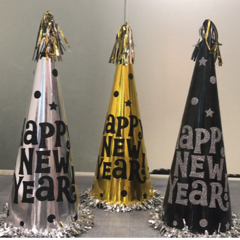 Felice Anno Nuovo Foil Fringe Cone Carta con Glitter