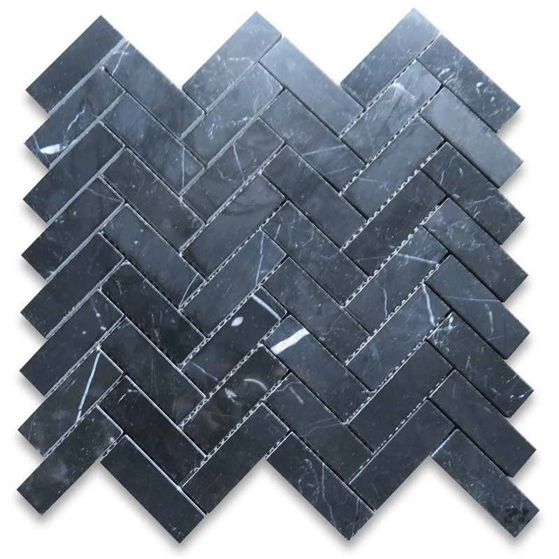 Mosaico a spina di pesce nero marquina 1x3 lucido