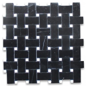 Piastrella mosaico in marmo nero nero marquina 1x2 a pois bianchi levigati