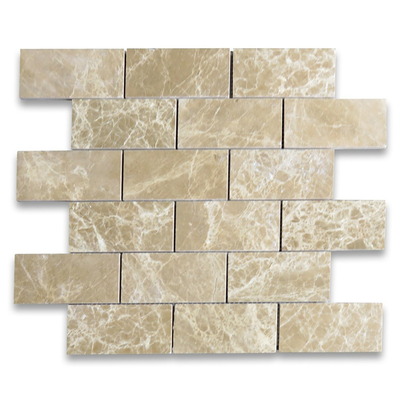 Emperador Light 2x4 Grand Brick Subway Mosaico Tile Lucidato