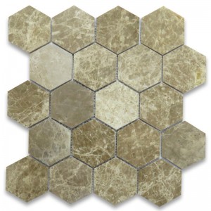 Emperador Light 1x2 Basketweave Mosaic Tile w Emperador Dark Dots Lucidato