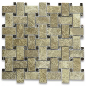 Emperador Light 1x2 Basketweave Mosaic Tile w Emperador Dark Dots Lucidato