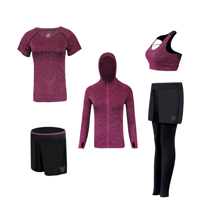 FDMF007- Tute sportive da donna 5 pezzi Fitness Yoga da corsa Tute sportive