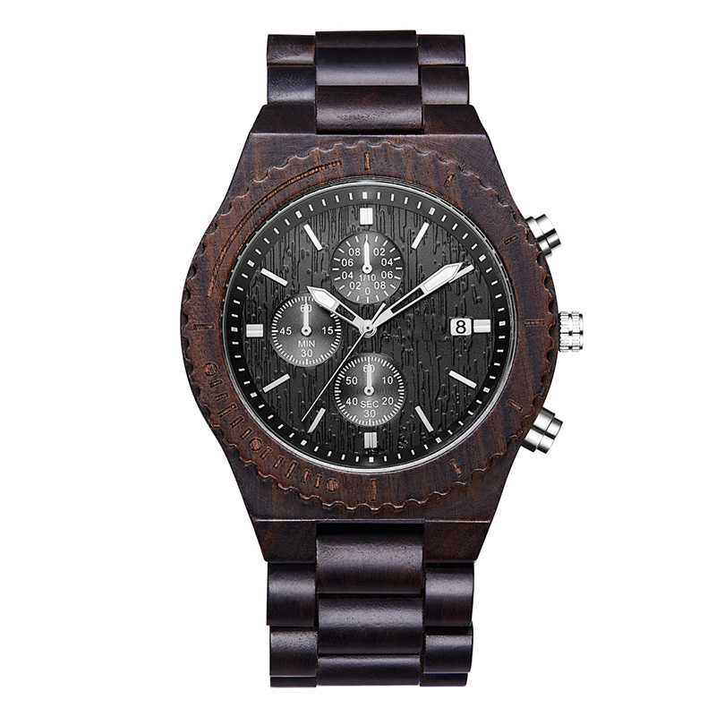 Orologio in legno cronografo da uomo nero multifunzione in legno naturale ecologico