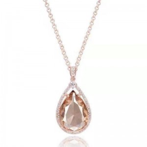 Collana da donna con ciondolo in pietra preziosa sintetica champagnly in argento sterling 925