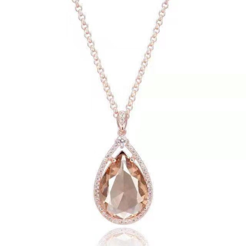 Collana da donna con ciondolo in pietra preziosa sintetica champagnly in argento sterling 925