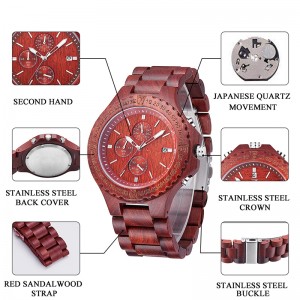 Orologio da uomo classico quadrante grande quarzo sandalo rosso