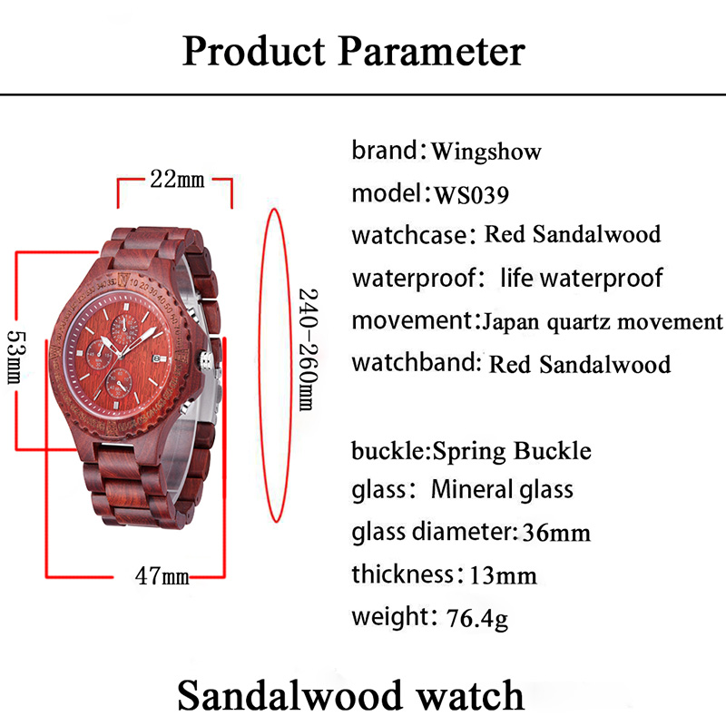 Orologio da uomo classico quadrante grande quarzo sandalo rosso