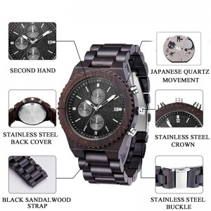 Orologio in legno cronografo da uomo nero multifunzione in legno naturale ecologico
