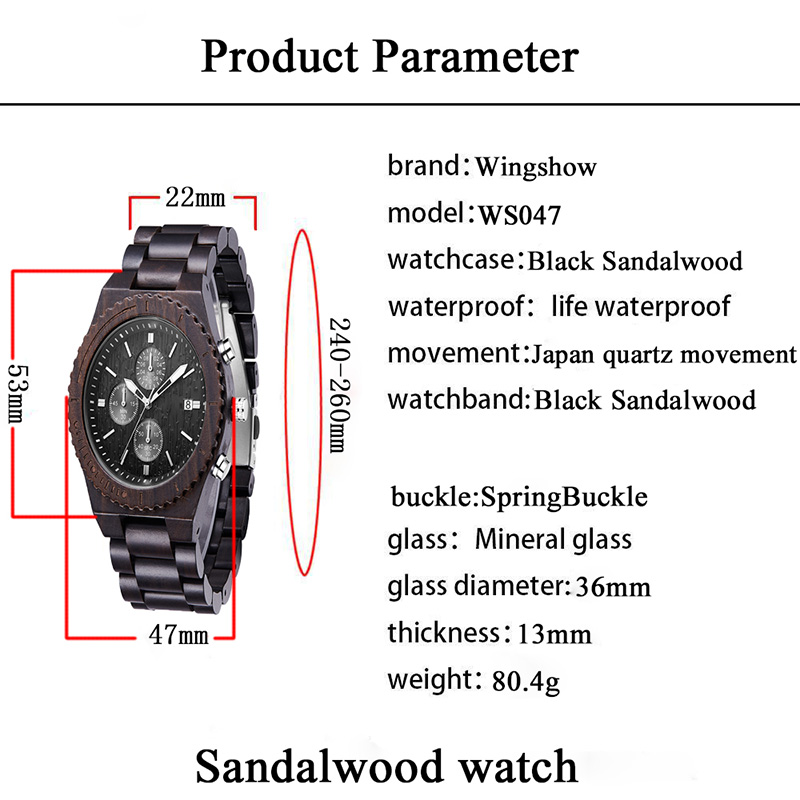 Orologio in legno cronografo da uomo nero multifunzione in legno naturale ecologico