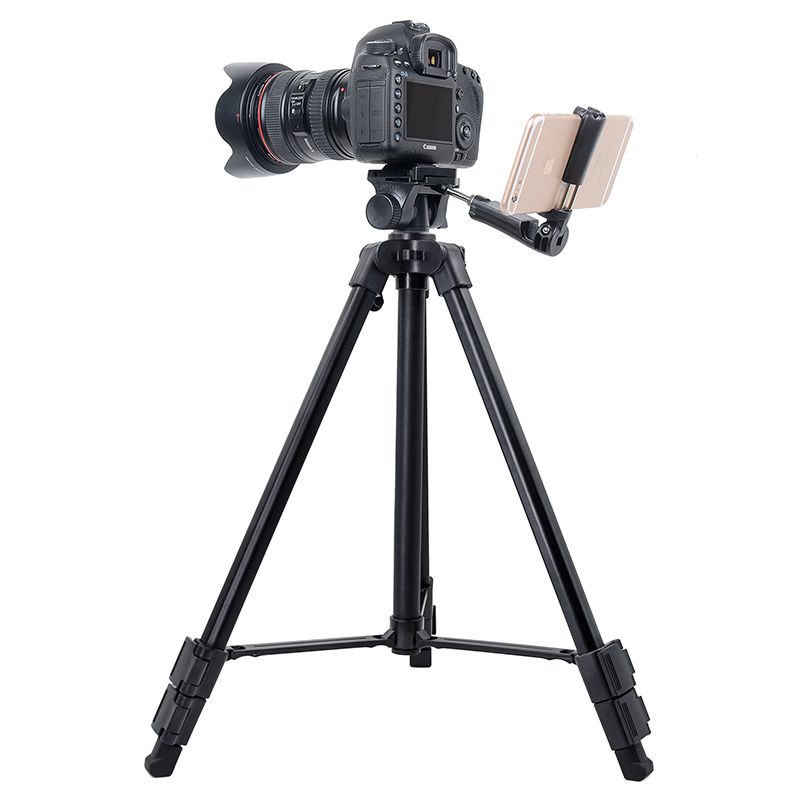 Treppiede portatile per fotocamera DSLR Kingjoy VT-930 in alluminio con testa inclinata, clip per telefono, borsa per il trasporto