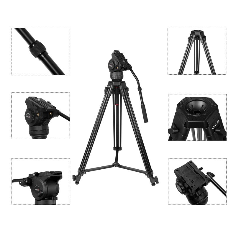 Tripode video professionale KINGJOY a 3 sezioni VT-2100L con testa di smorzamento del fluido VT-3550 per videocamera