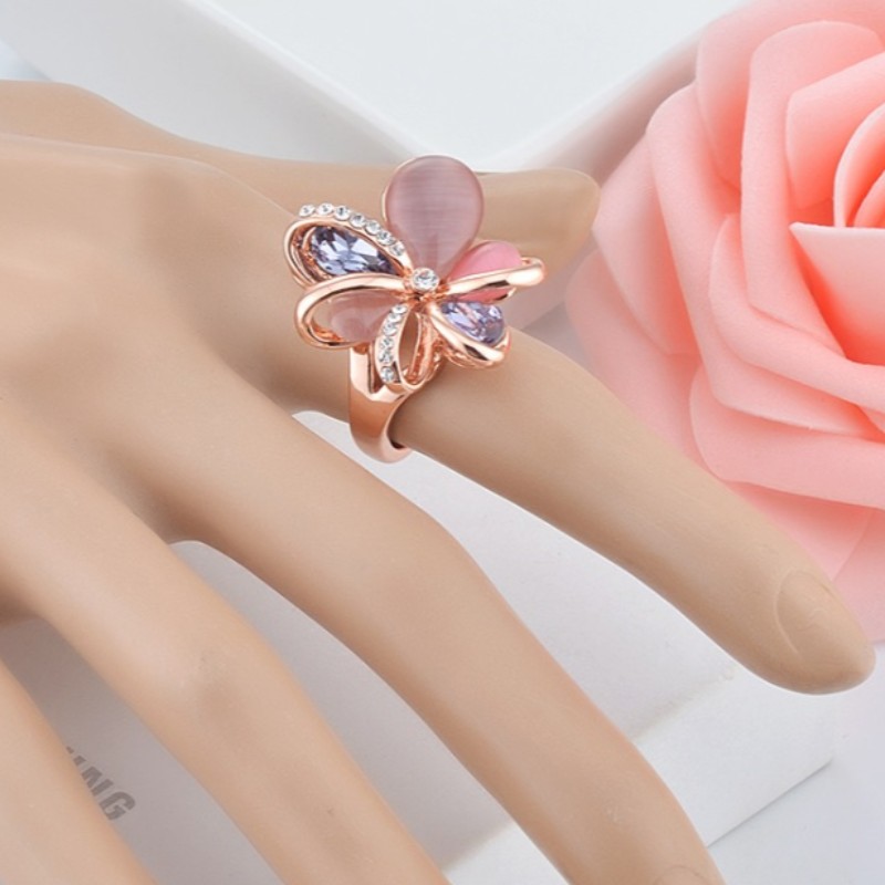 Anelli di fidanzamento per donna in morbida zirconia cubica fiore rosa oro zirconi